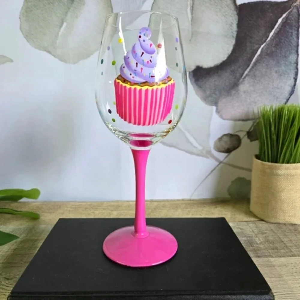 Pink Cupcake Wine Glass